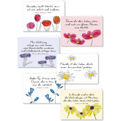Grußkarten mit Blumen und Sprüchen - 6er-Set Klappkarten inkl. Umschläge